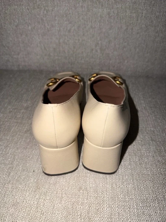 Bibilou Anthropologie Valencia Cream Block Heel Loafer with Gold Chain Accent - Picture 5 of 8